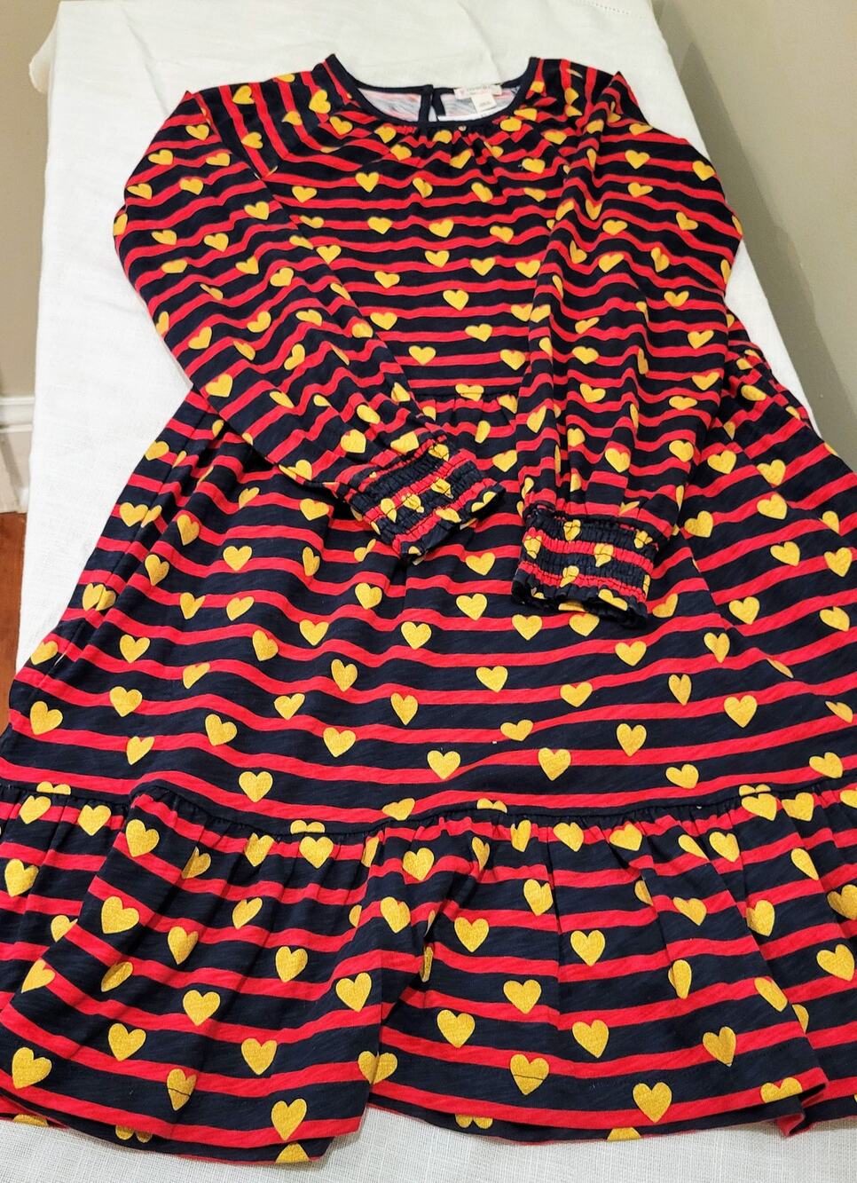 Crewcuts J.Crew Girls Striped Gold Heart Tiered Dress NWT Size L (10-11)